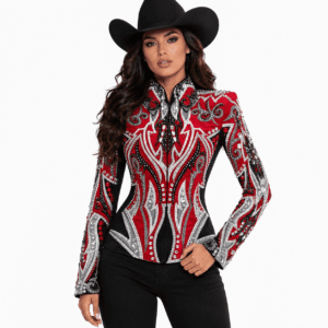 Women’s Red Crystal Rhinestone Rodeo Coat Western Showmanship Jacket Equestrian Show Jacket Crystal