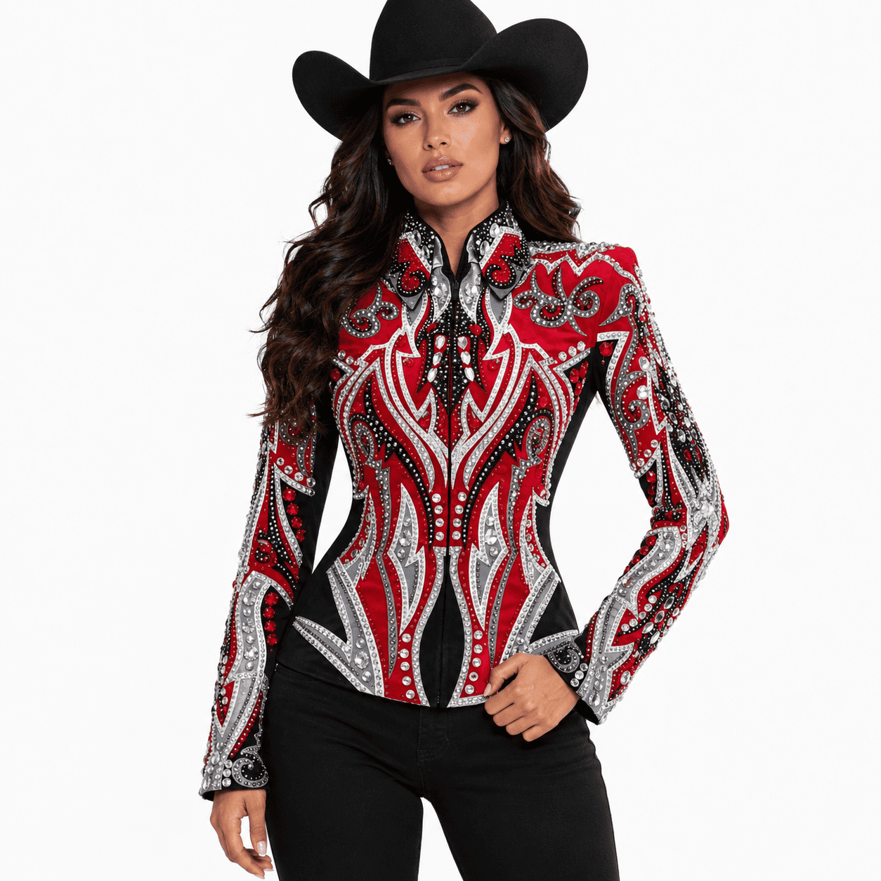 Women’s Red Crystal Rhinestone Rodeo Coat Western Showmanship Jacket Equestrian Show Jacket Crystal
