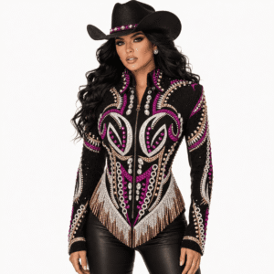 Women's Black Pink Crystal Showmanship Jacket Western Rodeo Horse Show Competition Jacket Women