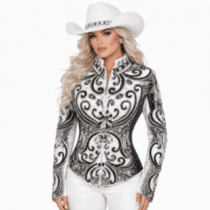 Equestrian White Black Crystal Showmanship Jacket Western Rodeo Horse Show Competition Jacket Women