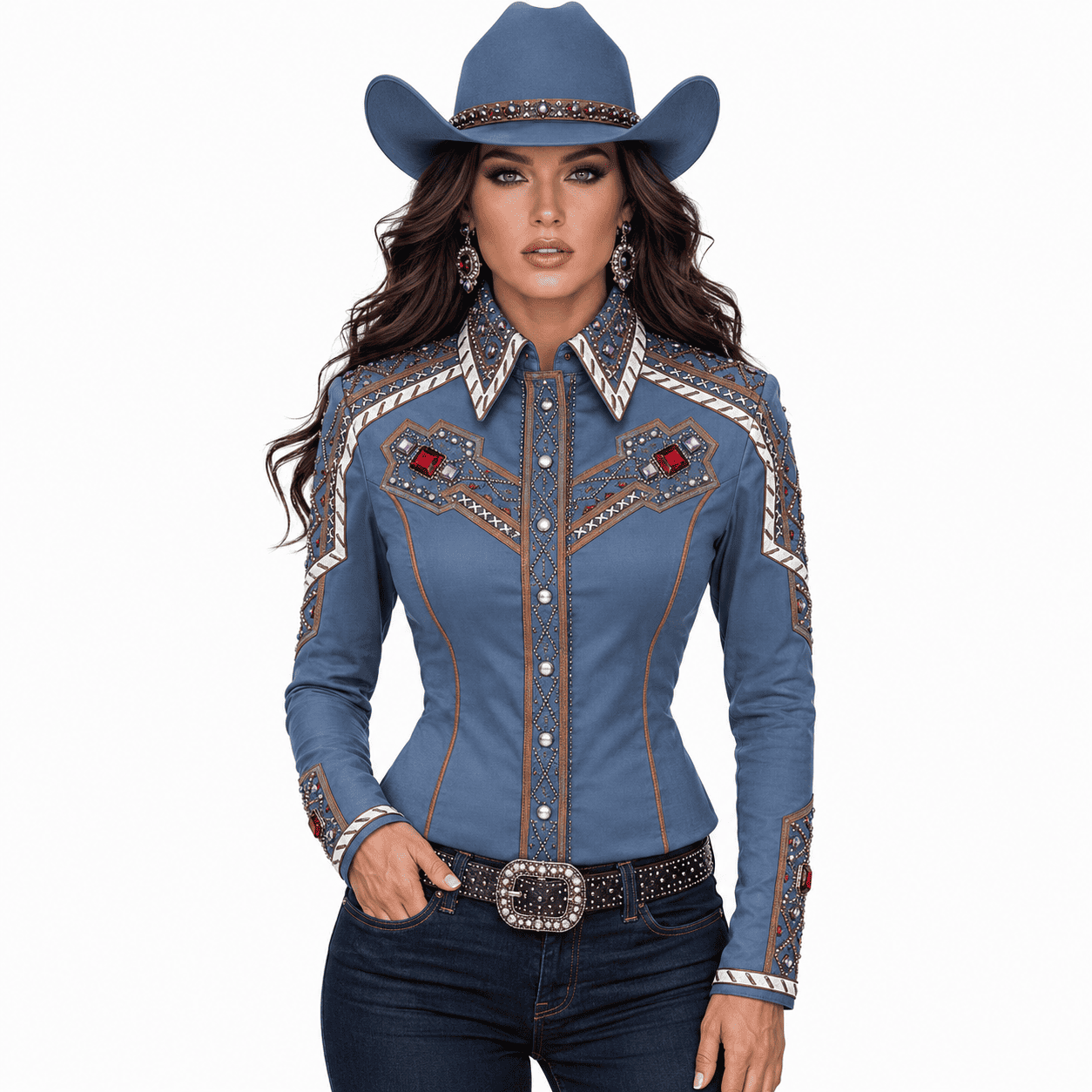 Women's Dusty Blue Crystal Showmanship Shirt Western Rodeo Horse Show Competition Shirt Women