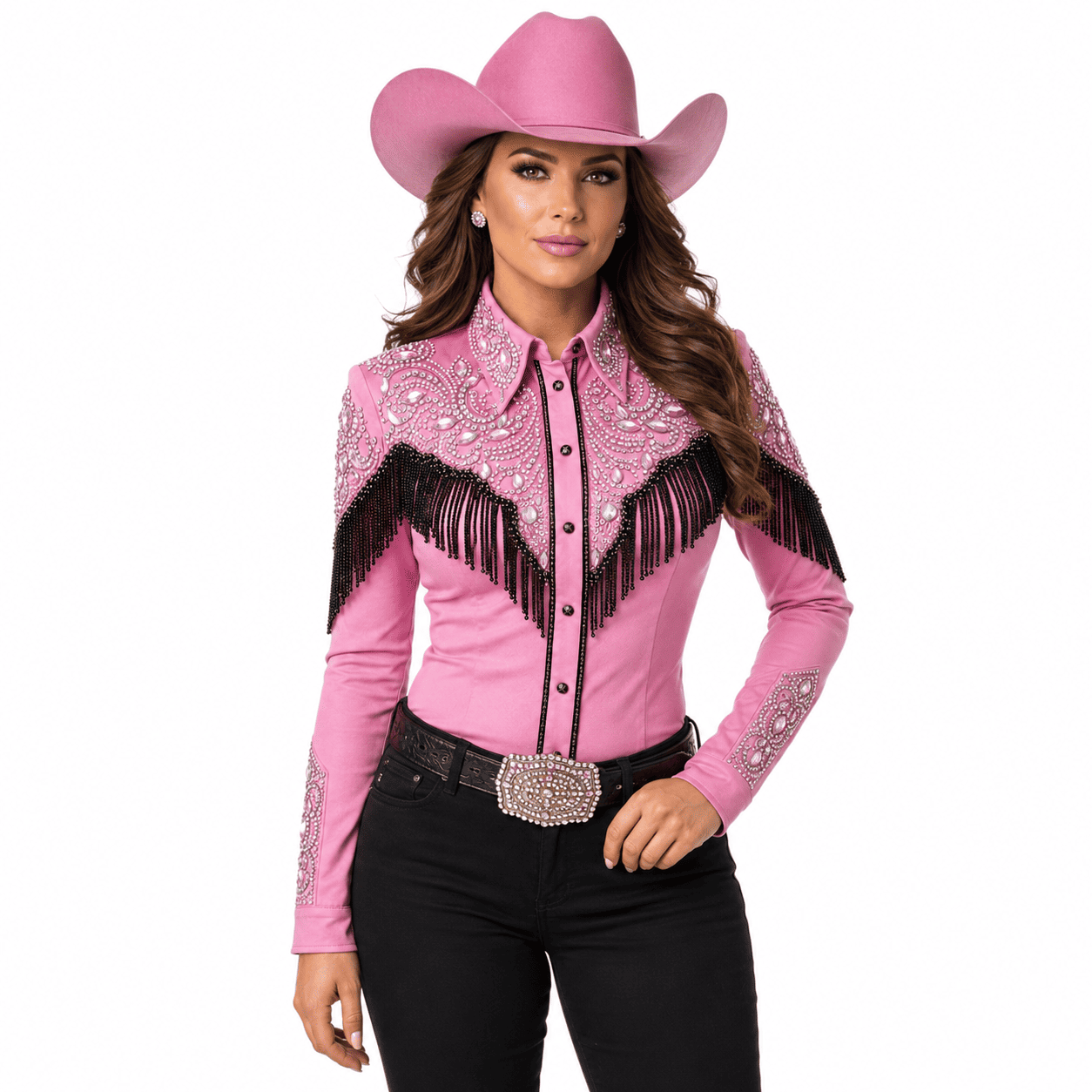 Women's Pink Luxury Crystal Showmanship Shirt Western Rodeo Horse Show Competition Shirt Women
