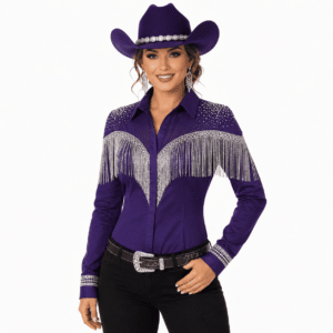 Women's Purple Fringe Showmanship Shirt Western Rodeo Horse Show Competition Shirt Women