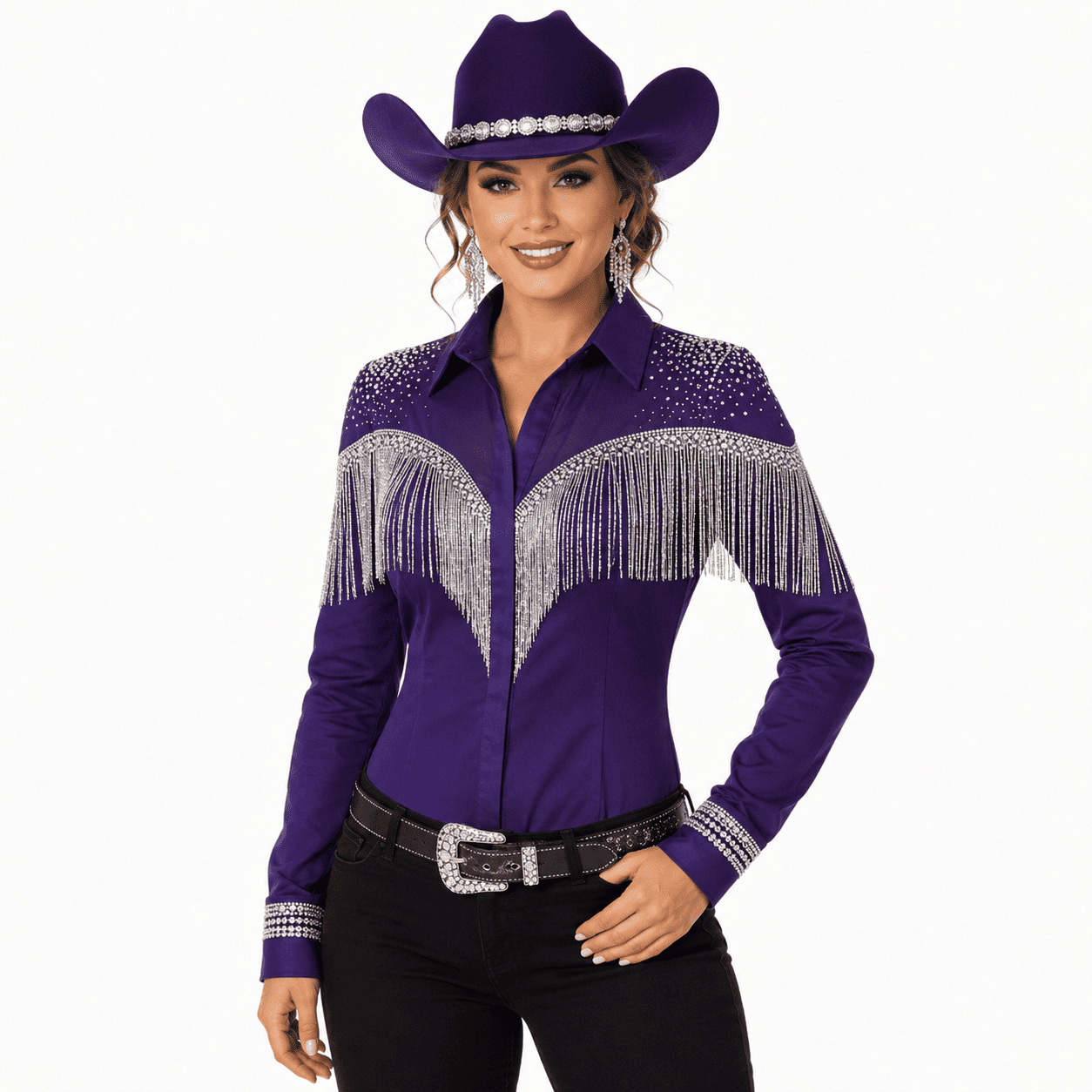 Women's Purple Fringe Showmanship Shirt Western Rodeo Horse Show Competition Shirt Women