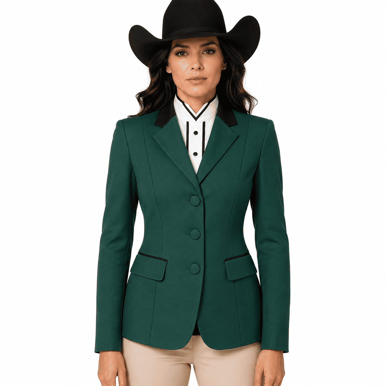 Women’s Showmanship Hunt Coat Emerald Green Equestrian Coat with Tailored Fit & Classic Buttons