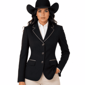 Women’s Showmanship Hunt Coat Navy Black Equestrian Coat with Gold Piping & Tailored Fit