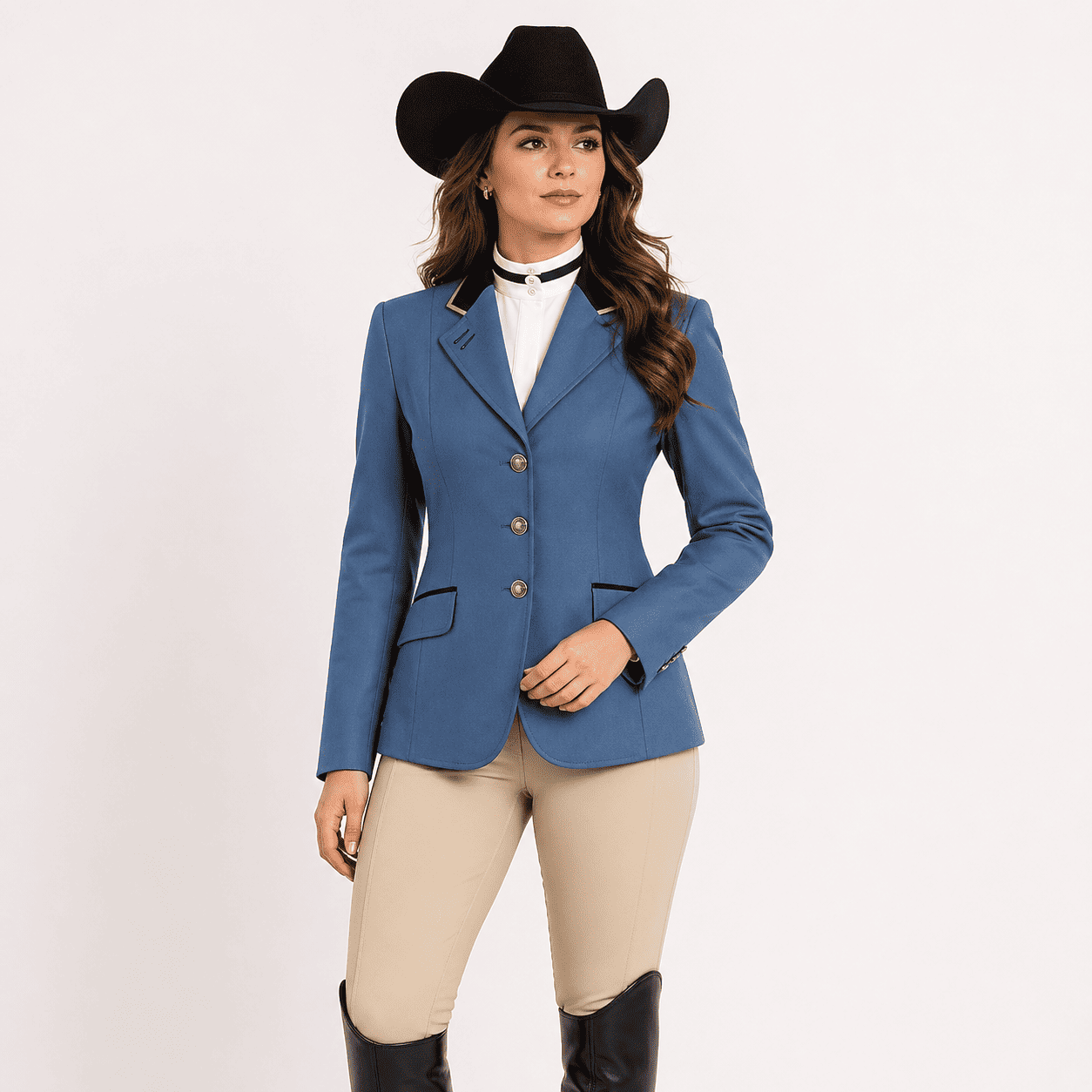 Women’s Showmanship Hunt Coat Premium Blue Equestrian Riding Jacket, Tailored Fit Competition Blazer
