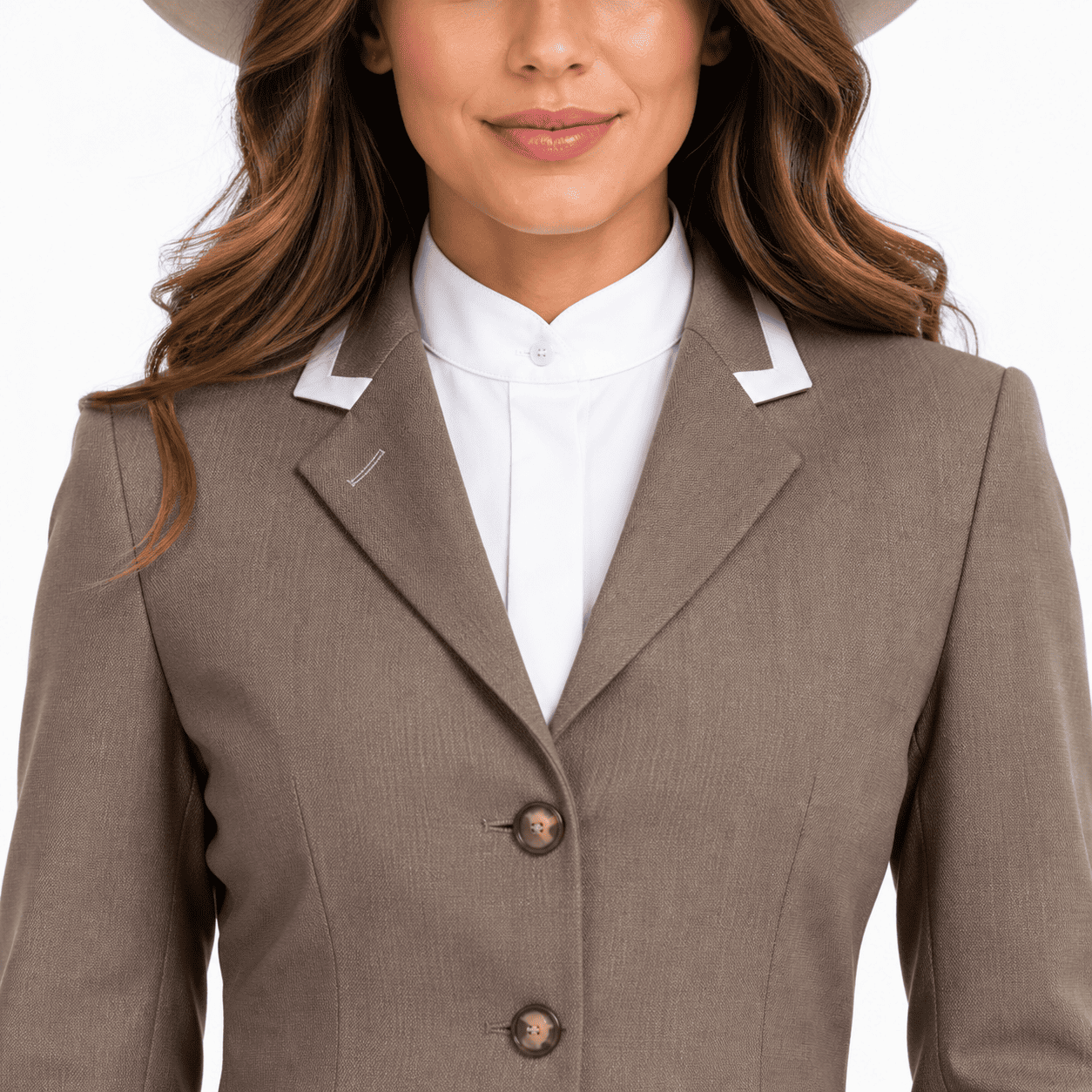 ROZY SHOW APPAREL Women’s Showmanship Hunt Coat Taupe Equestrian Coat with Classic Fit & Contrast Collar - Image 6