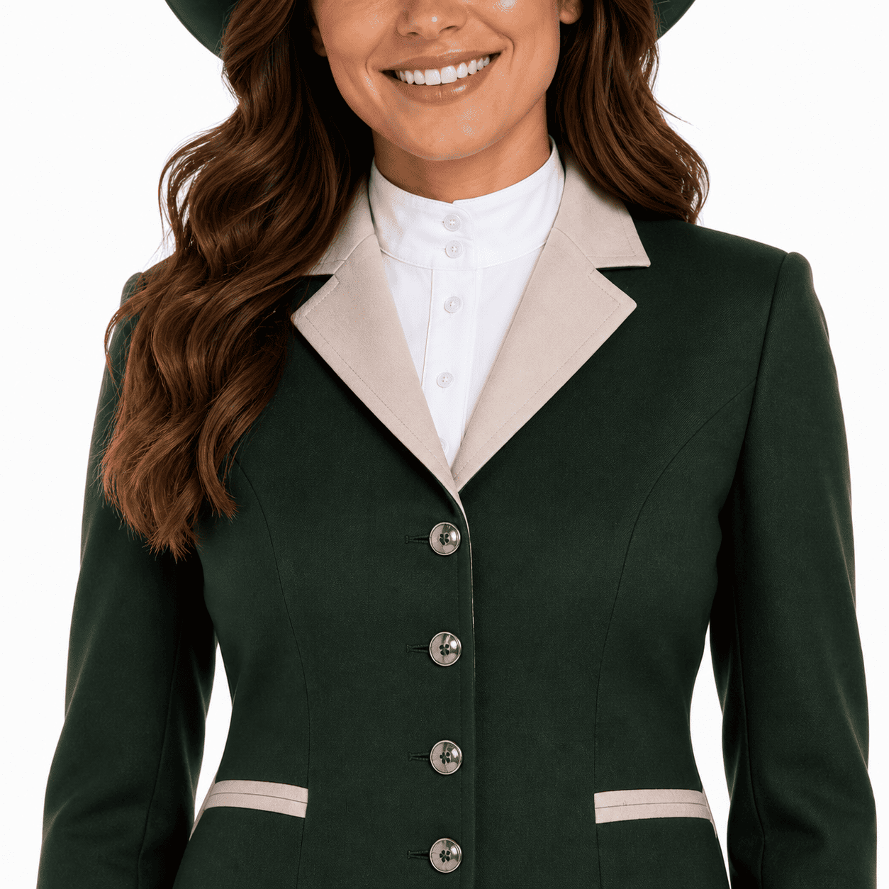 Women’s Showmanship Hunt Coat Dark Green Equestrian Coat with Contrast Collar & Tailored Fit - Image 6