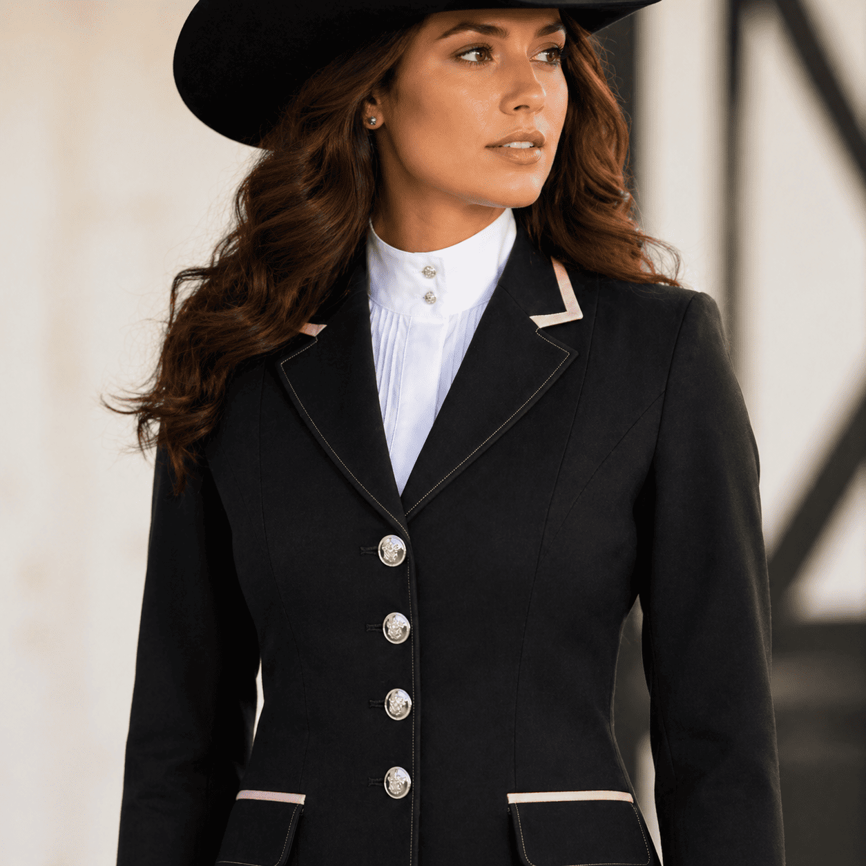 Women’s Showmanship Hunt Coat Black Equestrian Riding Jacket with Contrast Trim, Competition Blazer - Image 6