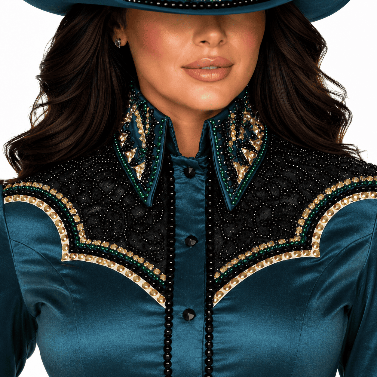 Women's Teal Black Crystal Showmanship Shirt Western Rodeo Horse Show Competition Shirt Women - Image 2