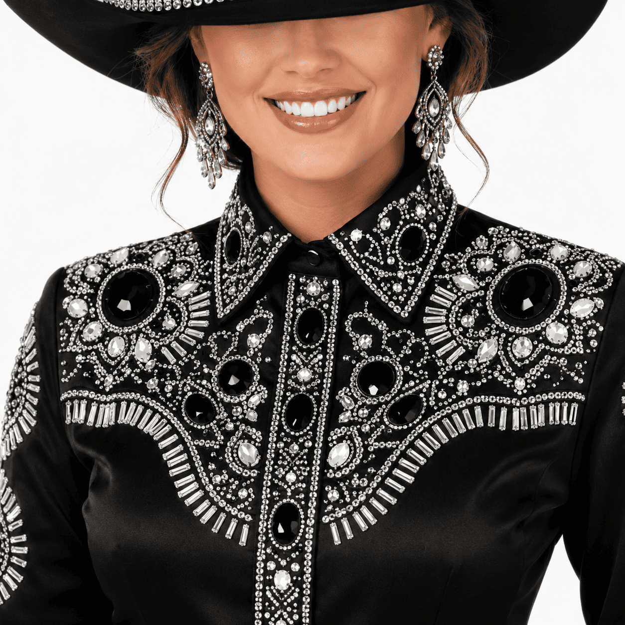 Women's Black Silver Crystal Showmanship Shirt Western Rodeo Horse Show Competition Shirt Women - Image 6