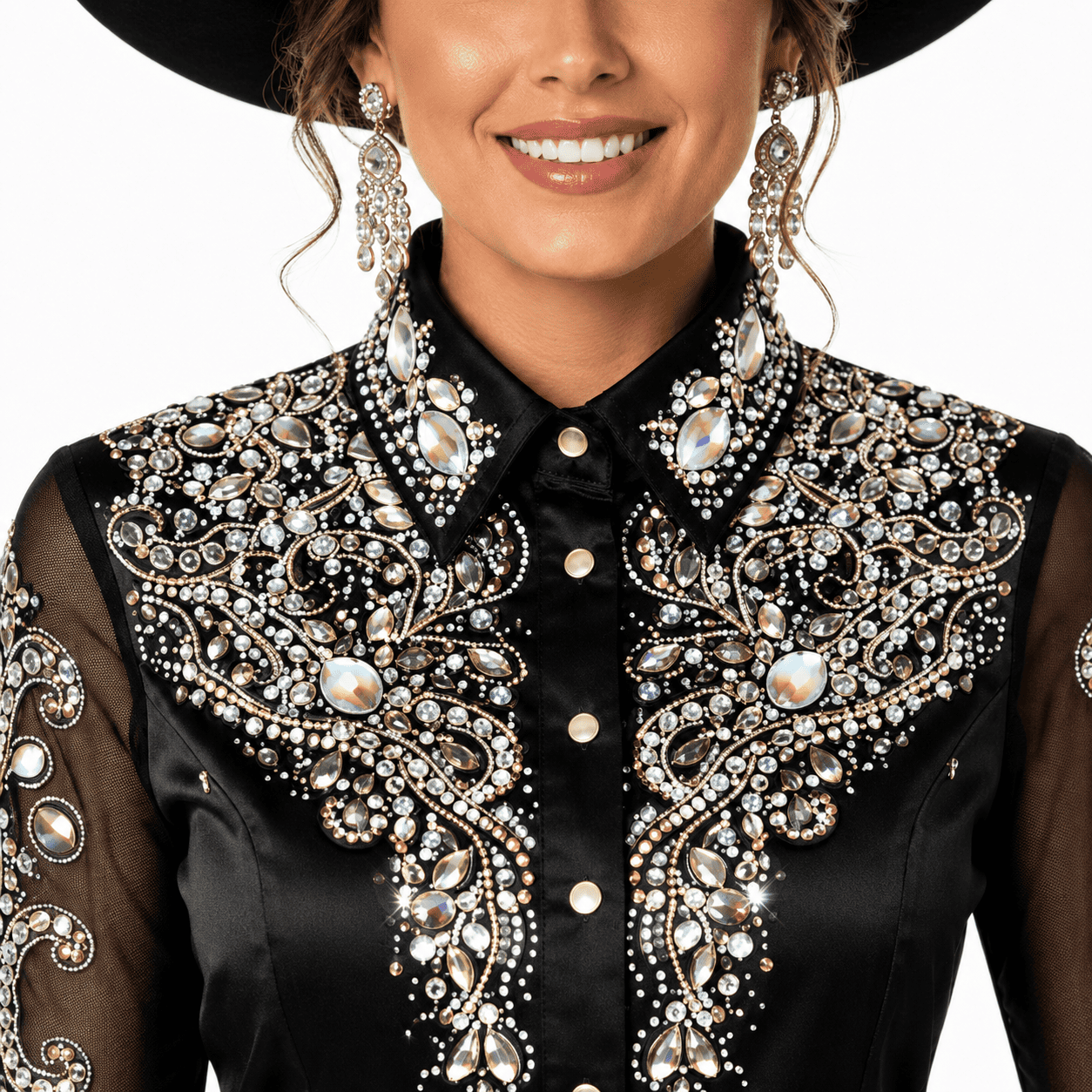 Women's Black Crystal Showmanship Shirt Western Rodeo Horse Show Competition Rhinestone Shirt Women - Image 6