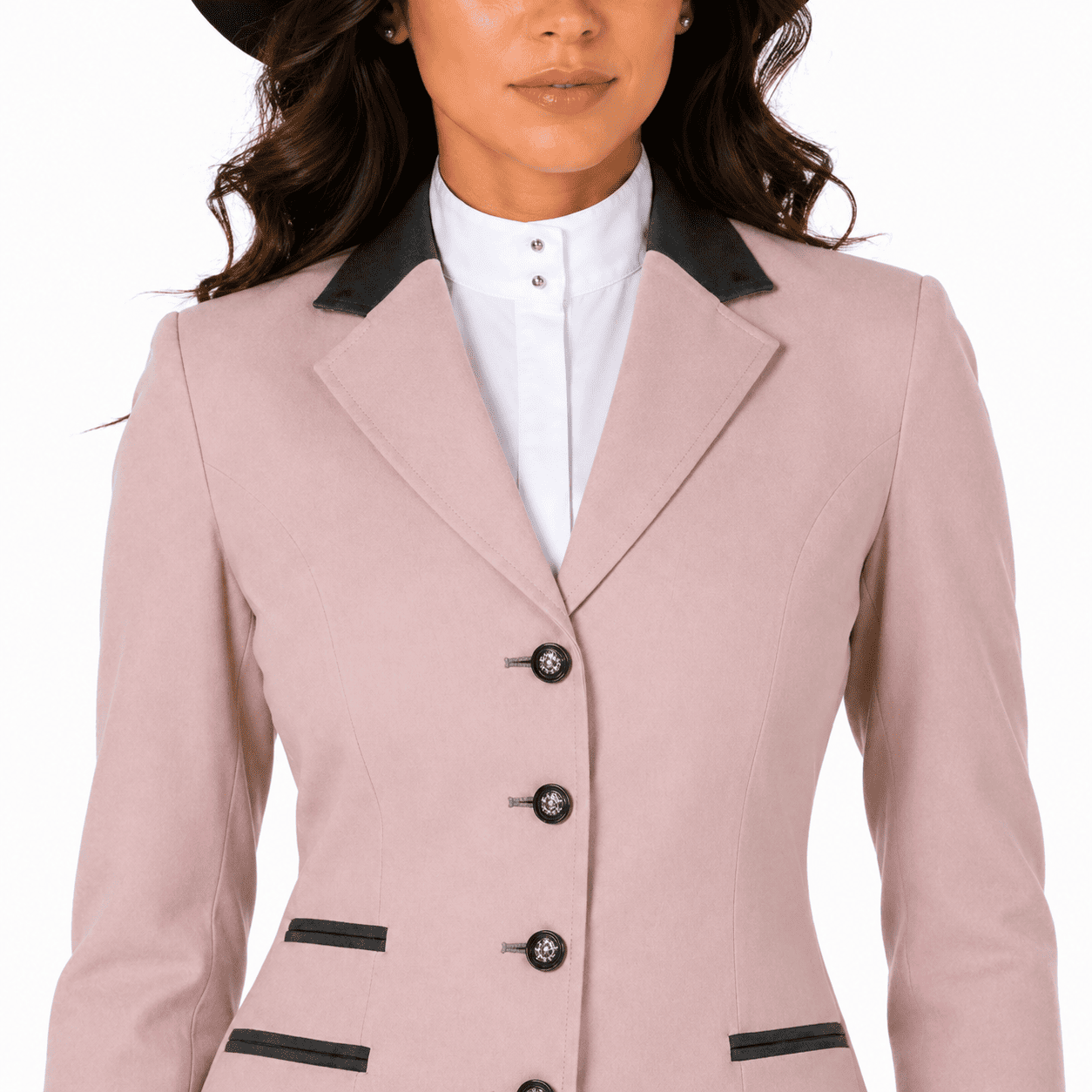 Women’s Showmanship Hunt Coat Blush Pink Equestrian Coat with Contrast Collar & Tailored Fit - Image 6
