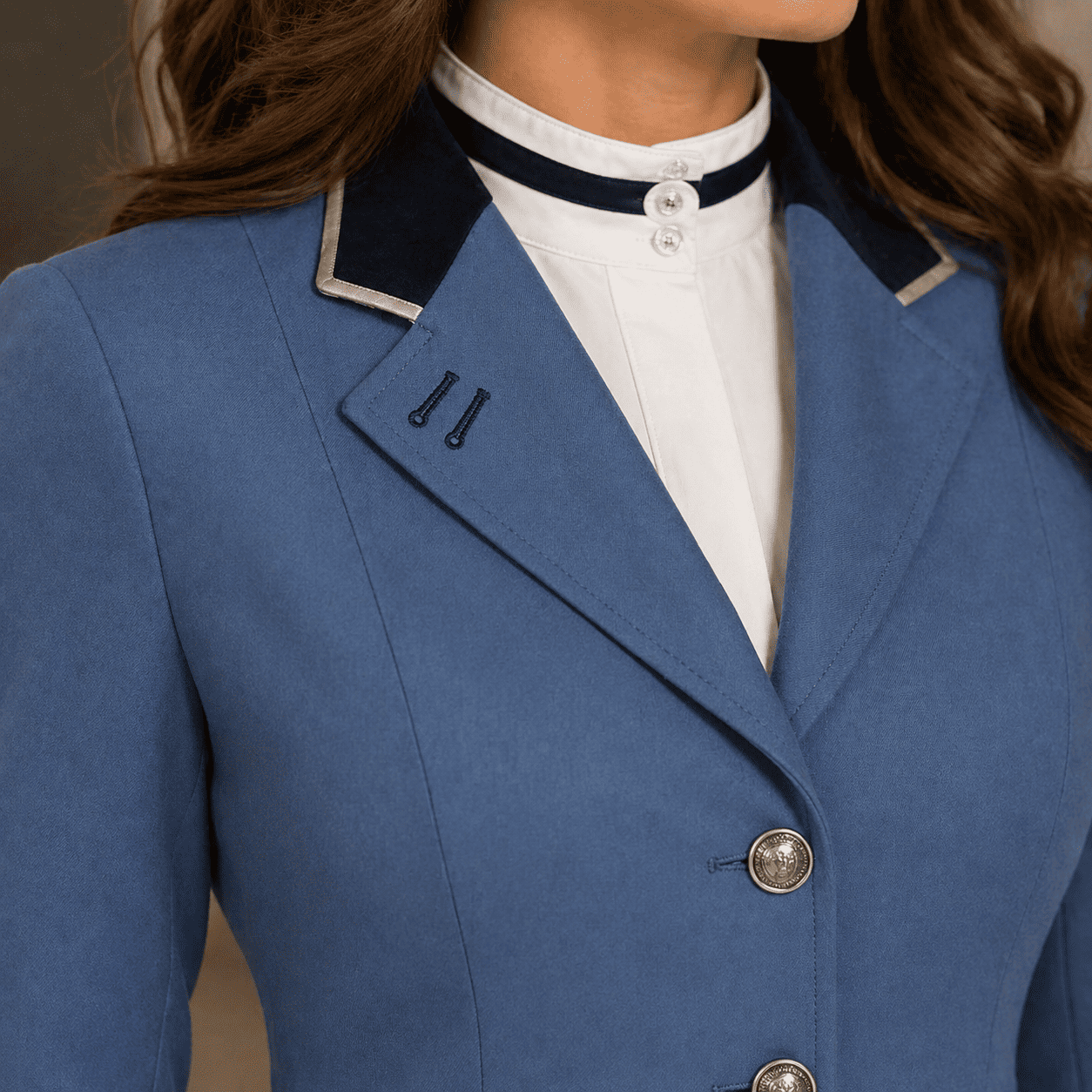 Women’s Showmanship Hunt Coat Premium Blue Equestrian Riding Jacket, Tailored Fit Competition Blazer - Image 3