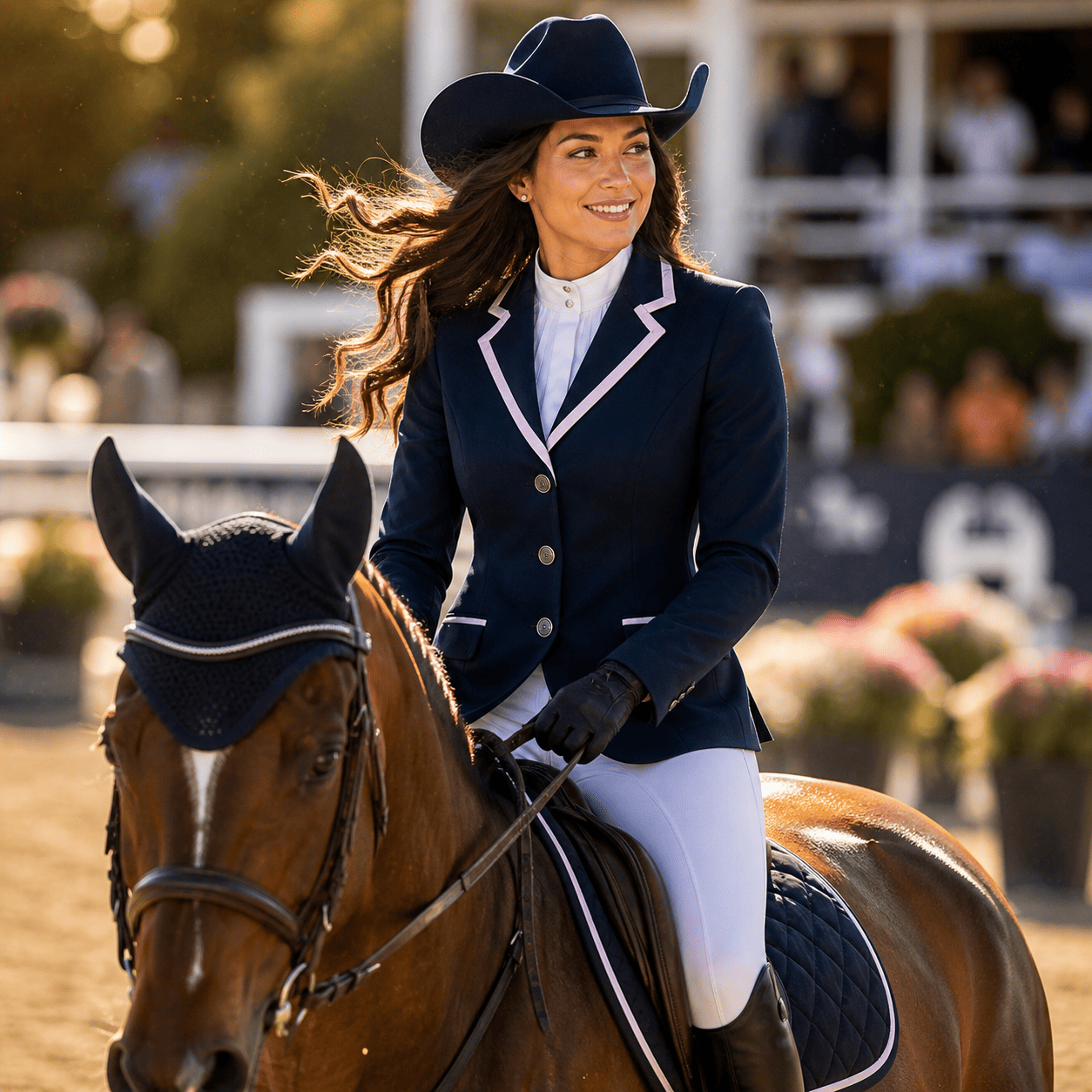 Women’s Showmanship Hunt Coat Navy Equestrian Coat with Pink Contrast Piping & Tailored Fit - Image 7