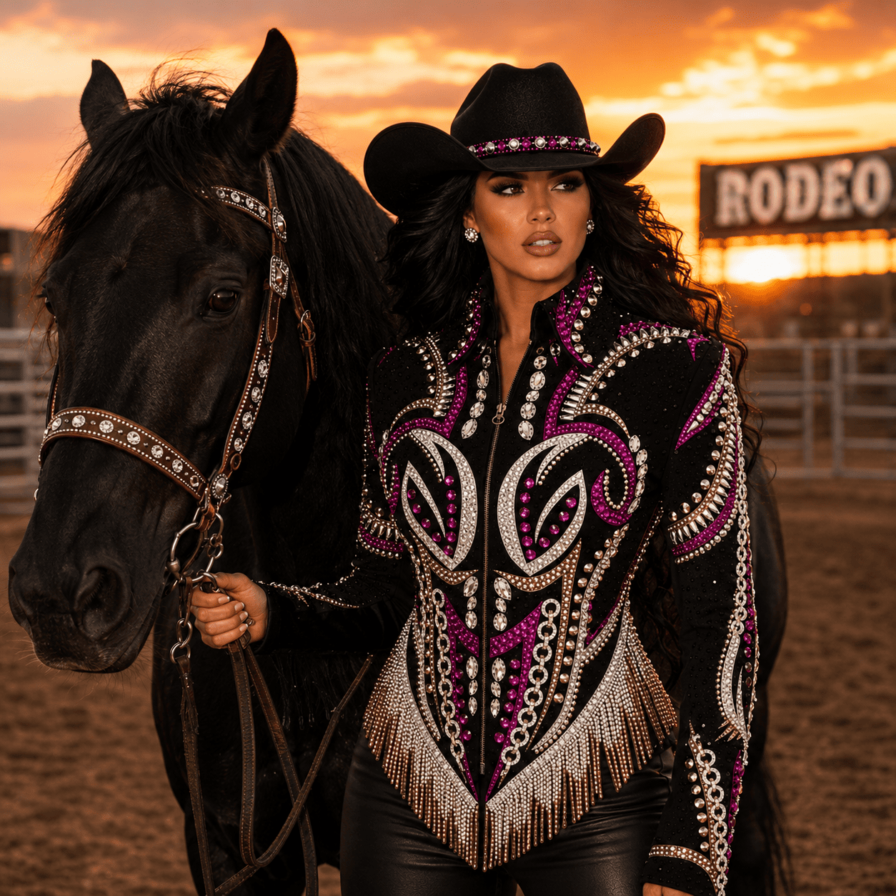 Women's Black Pink Crystal Showmanship Jacket Western Rodeo Horse Show Competition Jacket Women - Image 7