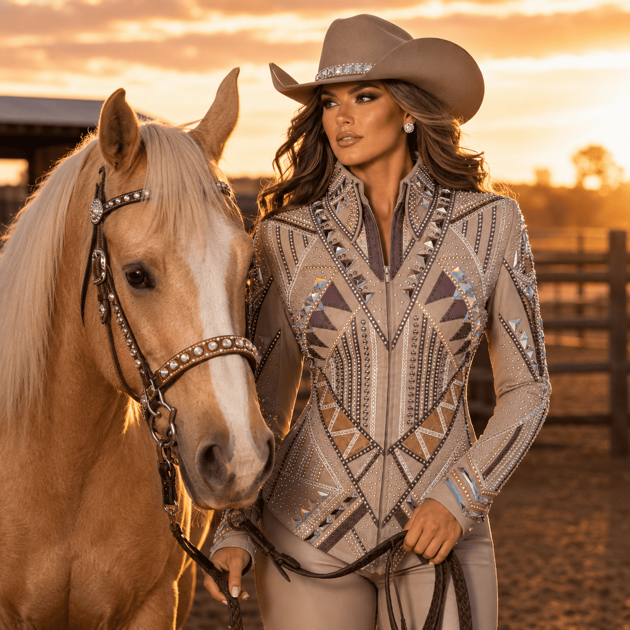 Women's Beige Crystal Showmanship Jacket Western Rodeo Horse Show Competition Jacket for Women - Image 7