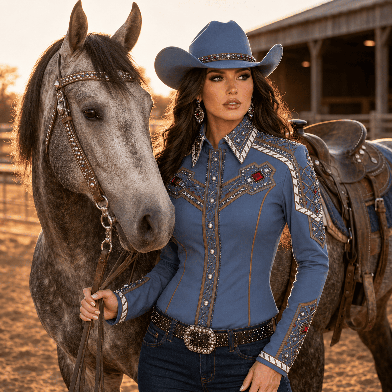 Women's Dusty Blue Crystal Showmanship Shirt Western Rodeo Horse Show Competition Shirt Women - Image 7