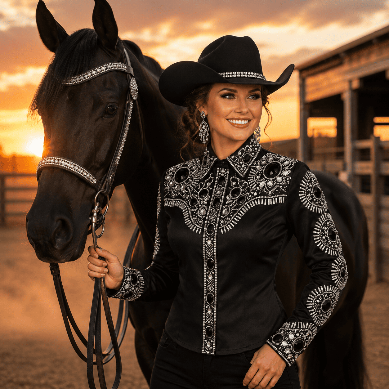 Women's Black Silver Crystal Showmanship Shirt Western Rodeo Horse Show Competition Shirt Women - Image 7