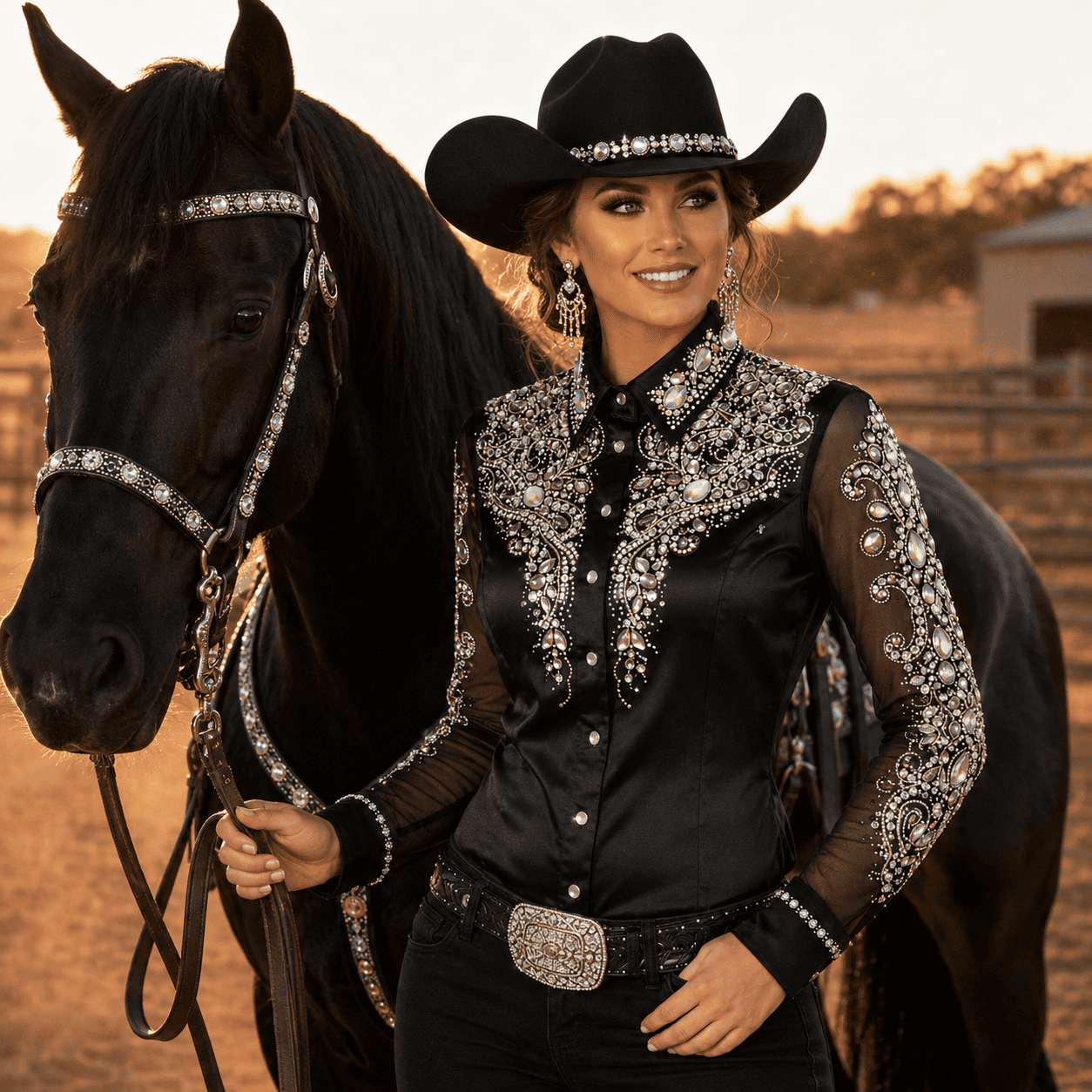 Women's Black Crystal Showmanship Shirt Western Rodeo Horse Show Competition Rhinestone Shirt Women - Image 7
