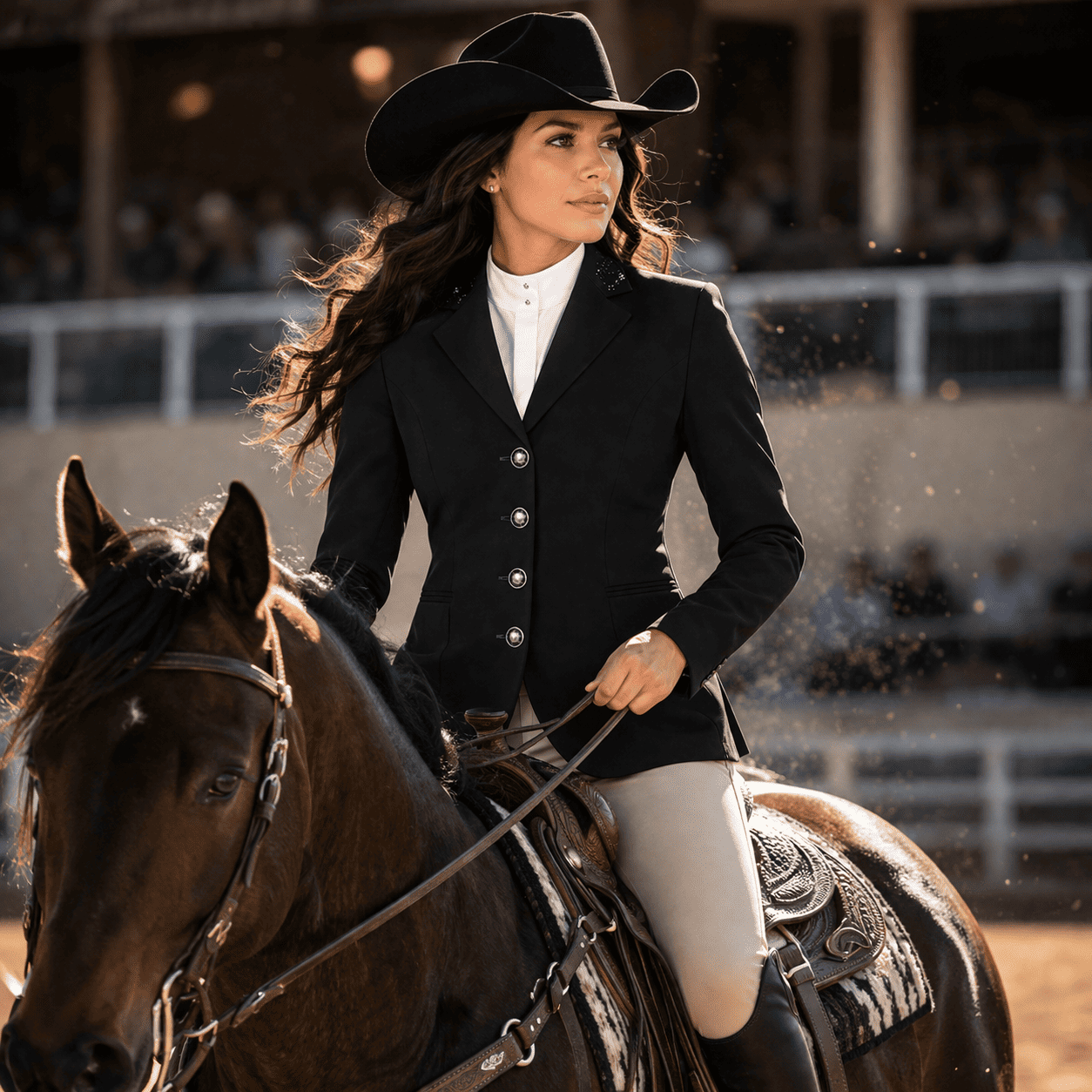 Women’s Black Showmanship Hunt Coat Classic Equestrian Coat with Tailored Fit & Silver Buttons - Image 7