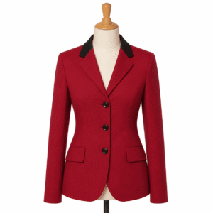 Women’s Showmanship Hunt Coat Red Equestrian Riding Coat with Contrast Collar & Tailored Fit