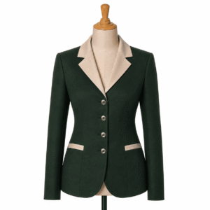 Women’s Showmanship Hunt Coat Dark Green Equestrian Coat with Contrast Collar & Tailored Fit
