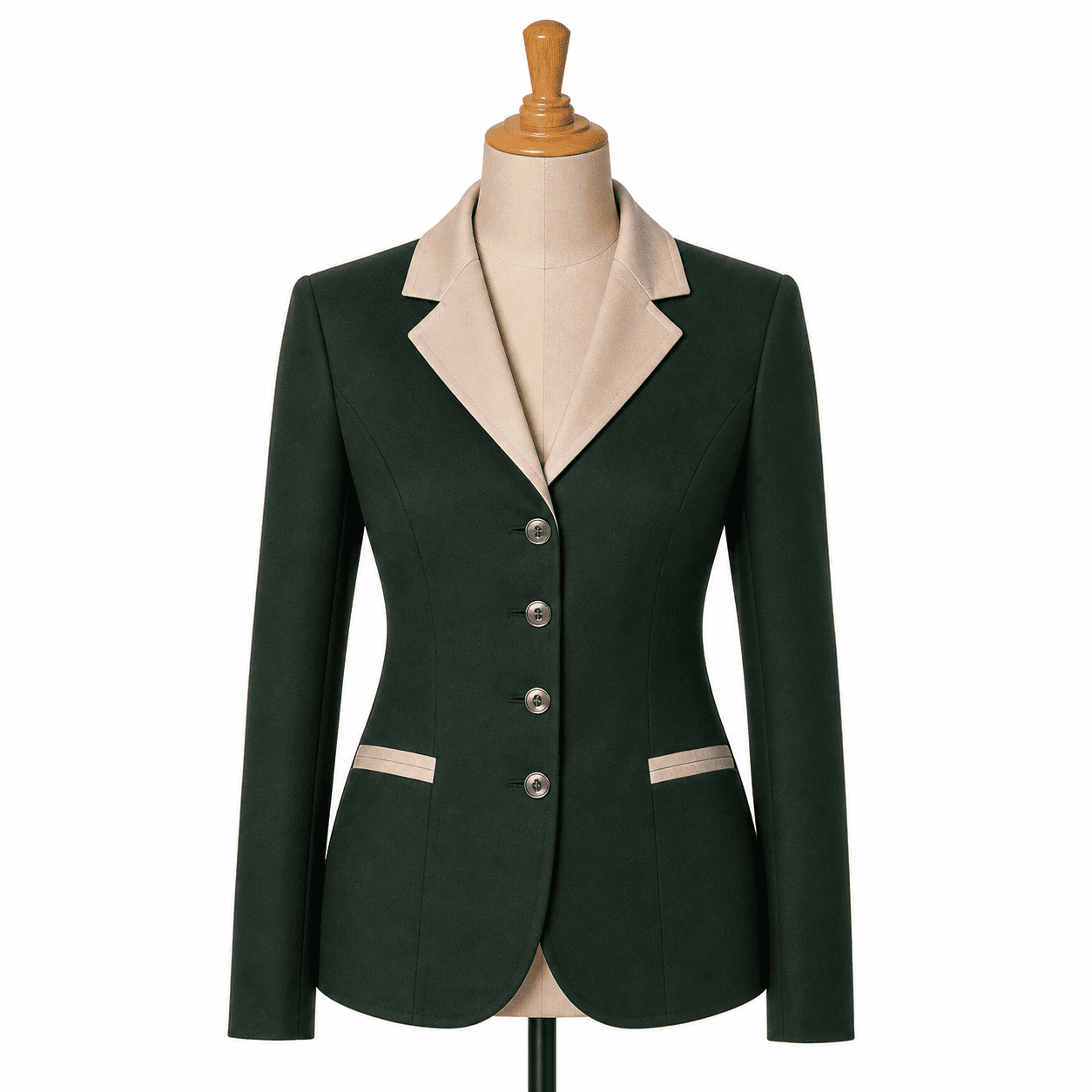 Women’s Showmanship Hunt Coat Dark Green Equestrian Coat with Contrast Collar & Tailored Fit - Image 2