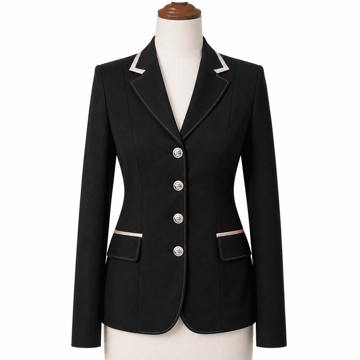 Women’s Showmanship Hunt Coat Black Equestrian Riding Jacket with Contrast Trim, Competition Blazer - Image 2