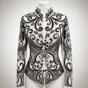 Equestrian White Black Crystal Showmanship Jacket Western Rodeo Horse Show Competition Jacket Women
