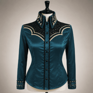 Women's Teal Black Crystal Showmanship Shirt Western Rodeo Horse Show Competition Shirt Women