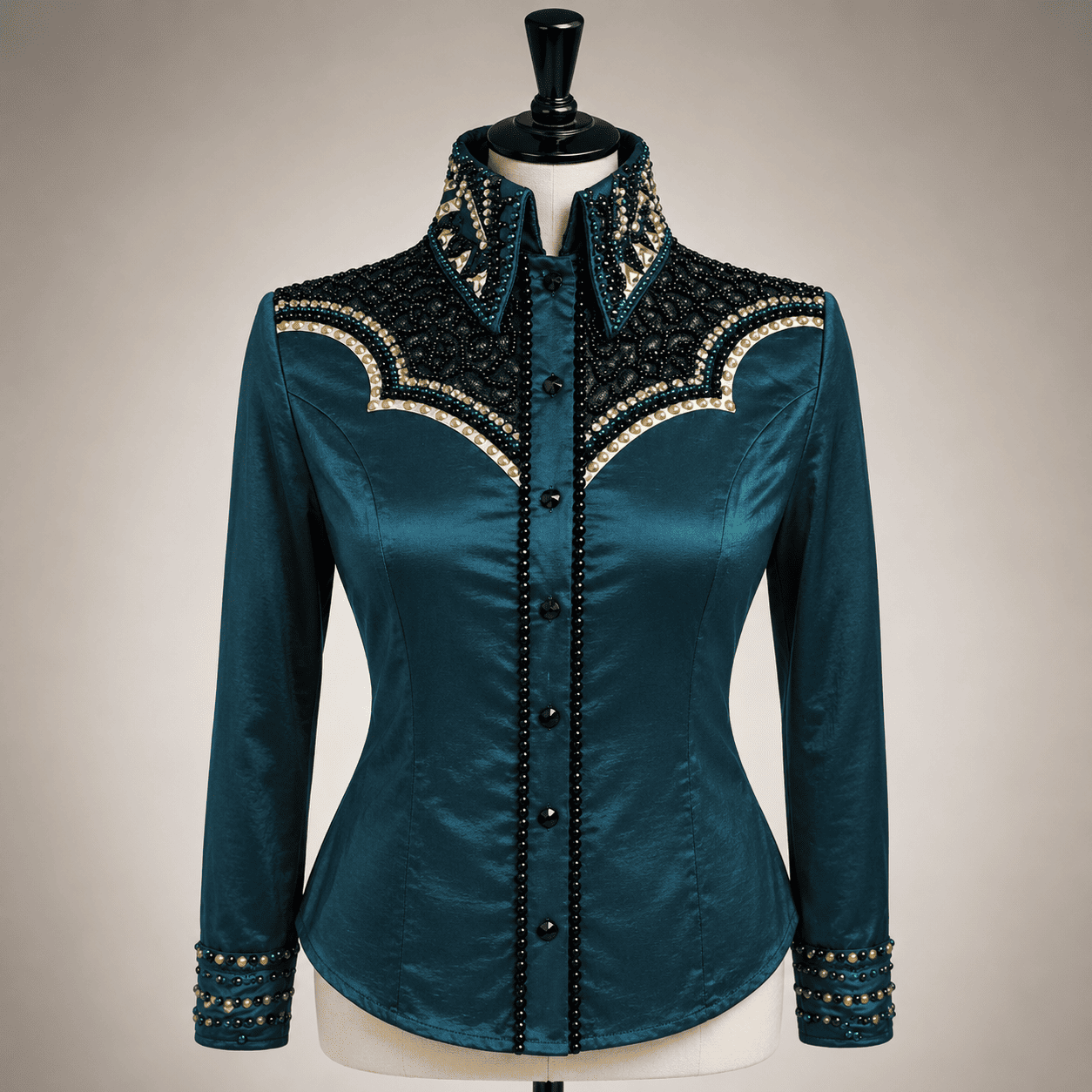 Women's Teal Black Crystal Showmanship Shirt Western Rodeo Horse Show Competition Shirt Women - Image 4
