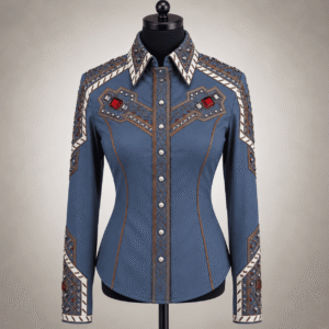 Women's Dusty Blue Crystal Showmanship Shirt Western Rodeo Horse Show Competition Shirt Women