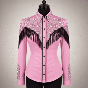Women's Pink Luxury Crystal Showmanship Shirt Western Rodeo Horse Show Competition Shirt Women
