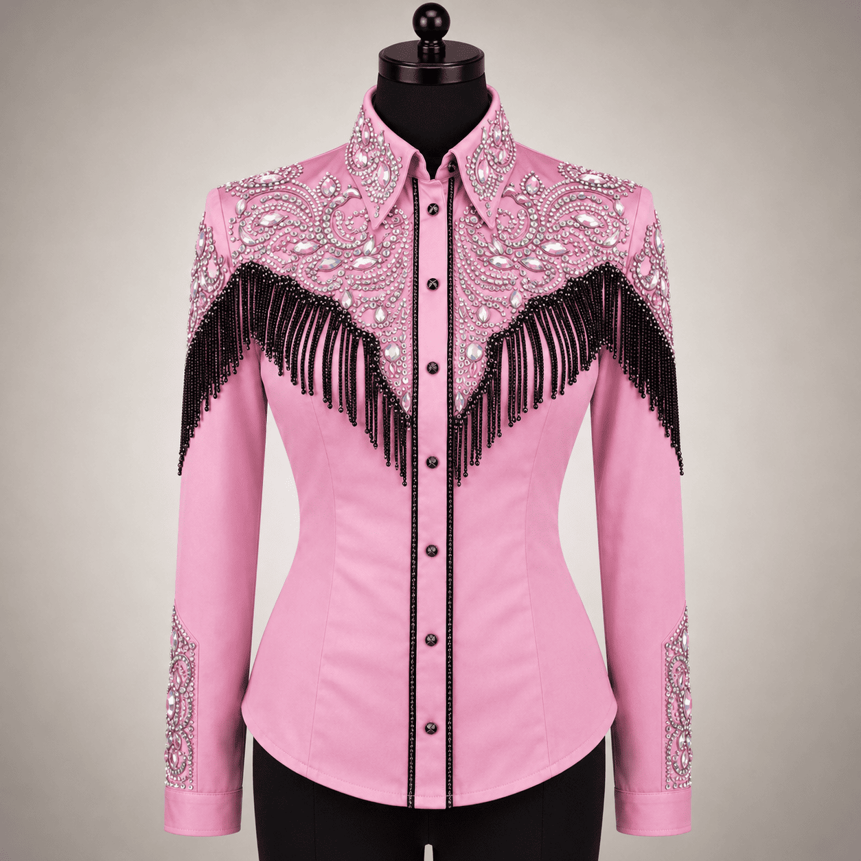Women's Pink Luxury Crystal Showmanship Shirt Western Rodeo Horse Show Competition Shirt Women - Image 2