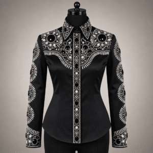 Women's Black Silver Crystal Showmanship Shirt Western Rodeo Horse Show Competition Shirt Women