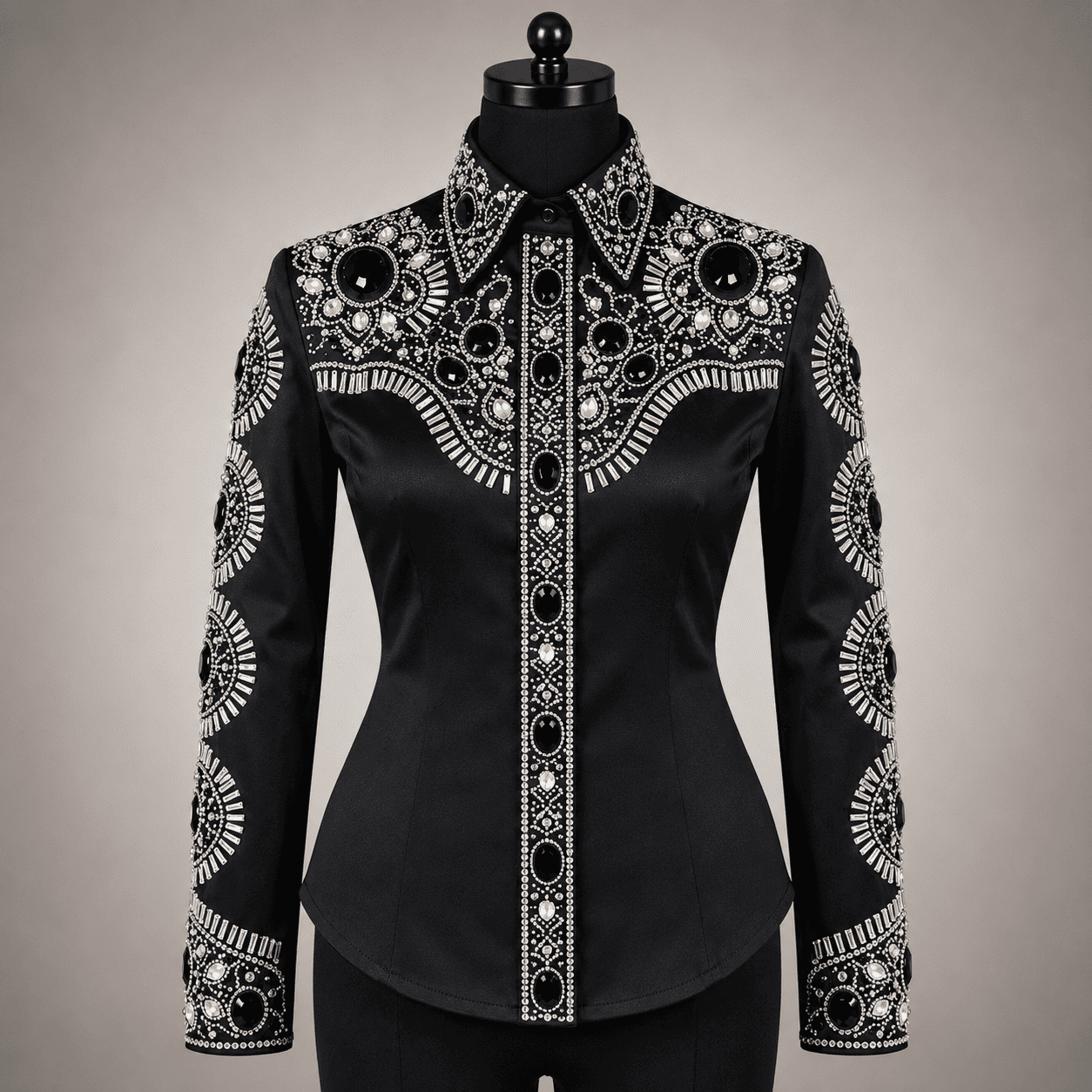 Women's Black Silver Crystal Showmanship Shirt Western Rodeo Horse Show Competition Shirt Women - Image 2