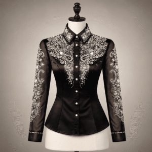 Women's Black Crystal Showmanship Shirt Western Rodeo Horse Show Competition Rhinestone Shirt Women