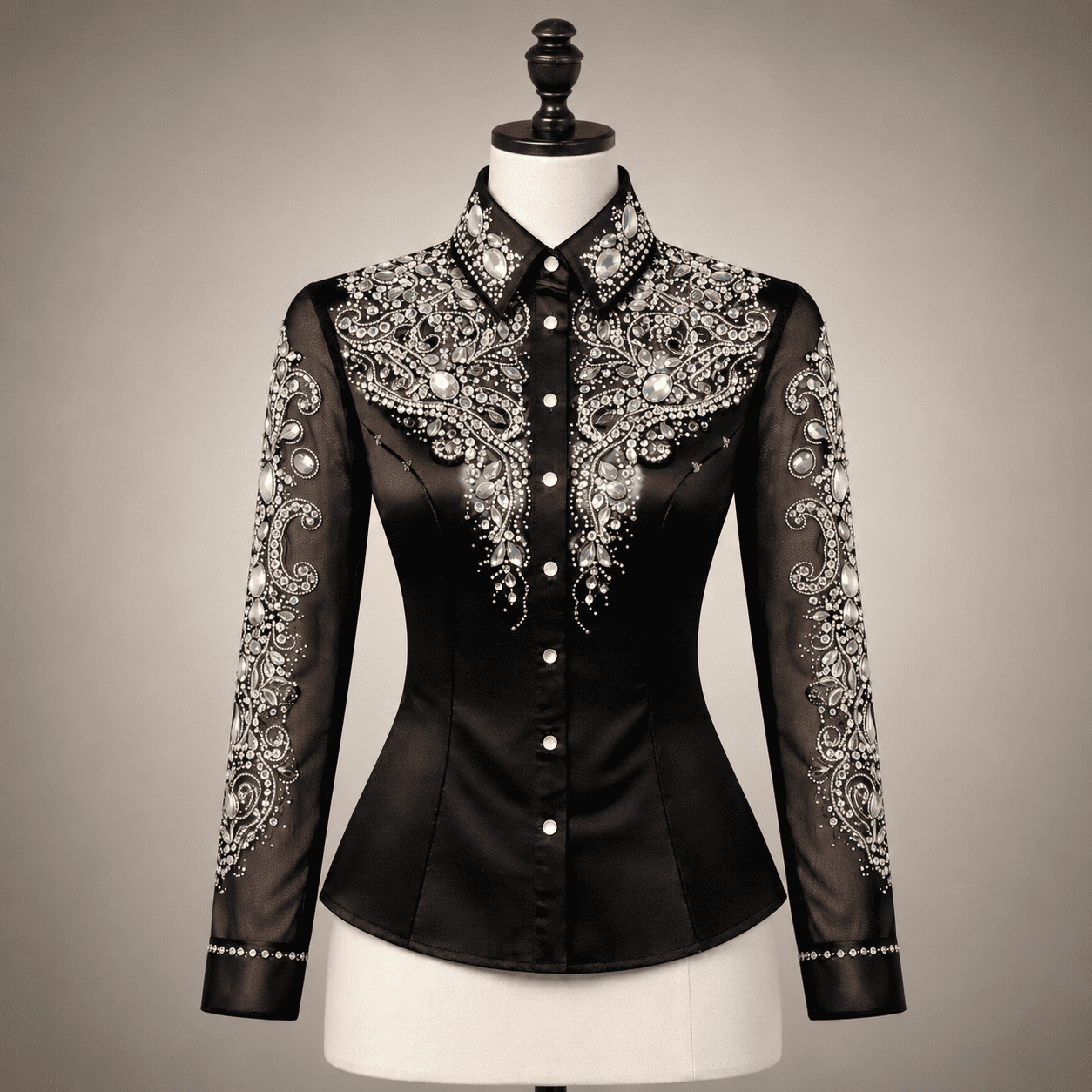 Women's Black Crystal Showmanship Shirt Western Rodeo Horse Show Competition Rhinestone Shirt Women - Image 2