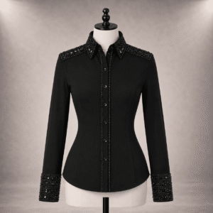Women's Black Showmanship Shirt Crystal Western Rodeo Horse Show Competition Rhinestone Shirt Women