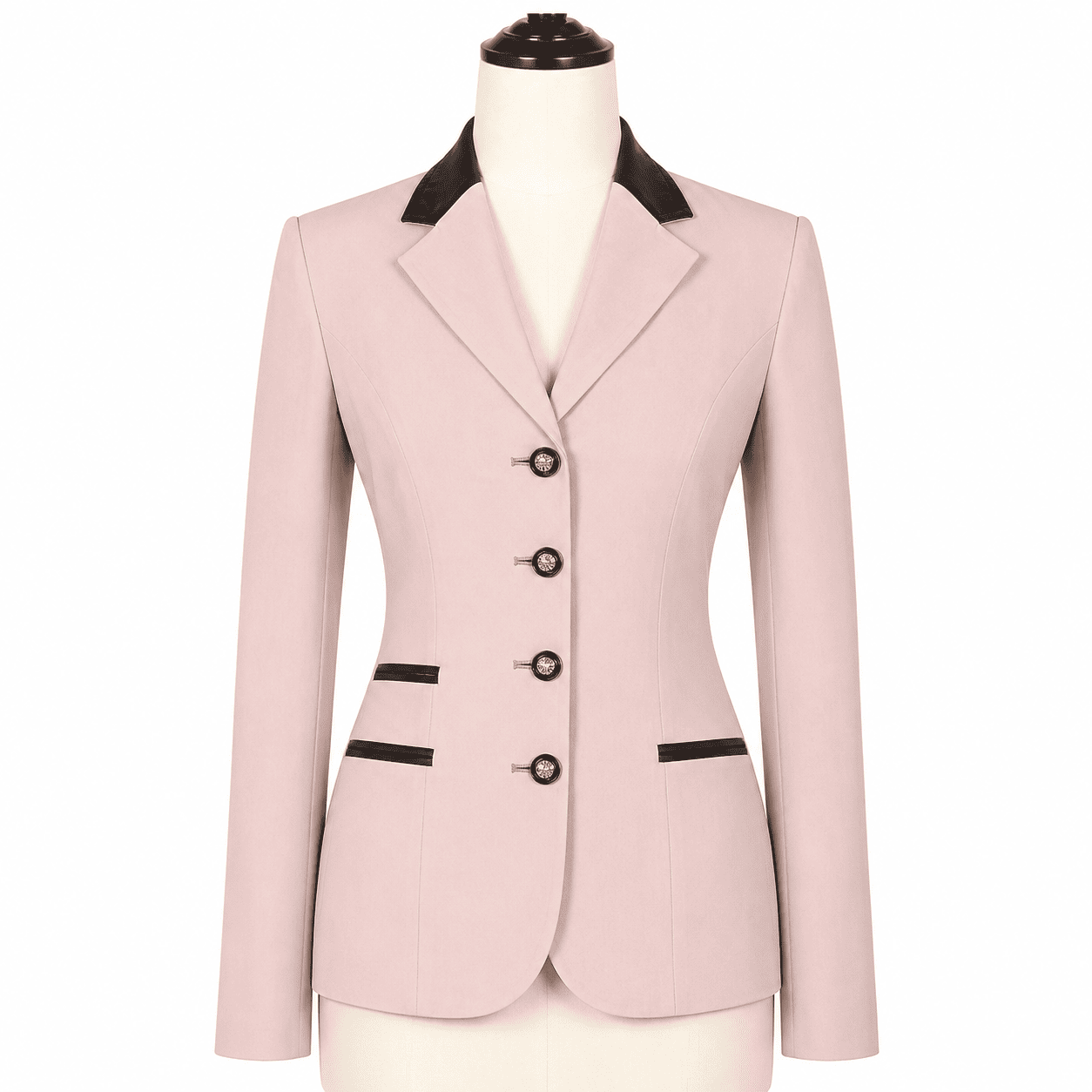 Women’s Showmanship Hunt Coat Blush Pink Equestrian Coat with Contrast Collar & Tailored Fit - Image 2
