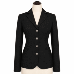 Women’s Black Showmanship Hunt Coat Classic Equestrian Coat with Tailored Fit & Silver Buttons
