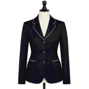 Women’s Showmanship Hunt Coat Navy Black Equestrian Coat with Gold Piping & Tailored Fit