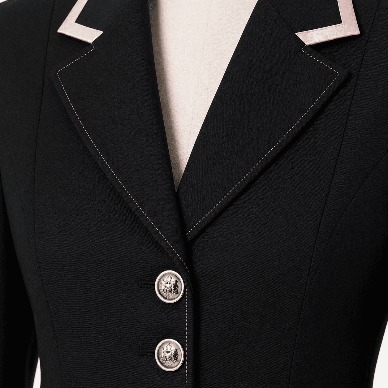 Women’s Showmanship Hunt Coat Black Equestrian Riding Jacket with Contrast Trim, Competition Blazer - Image 3