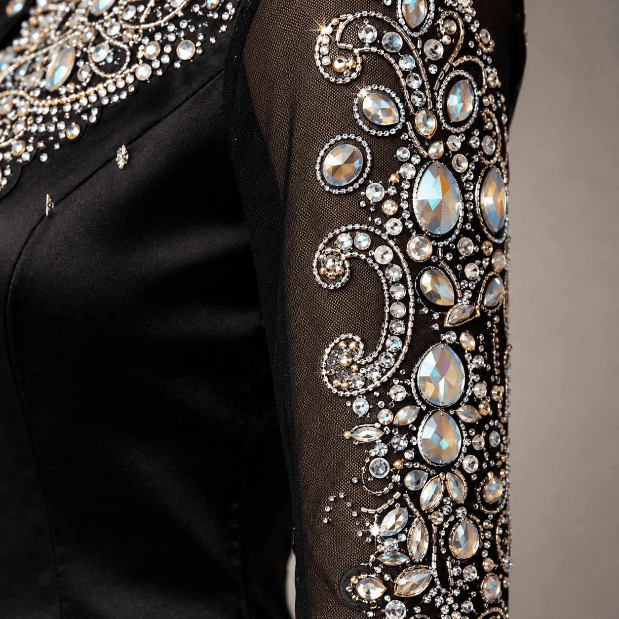 Women's Black Crystal Showmanship Shirt Western Rodeo Horse Show Competition Rhinestone Shirt Women - Image 3
