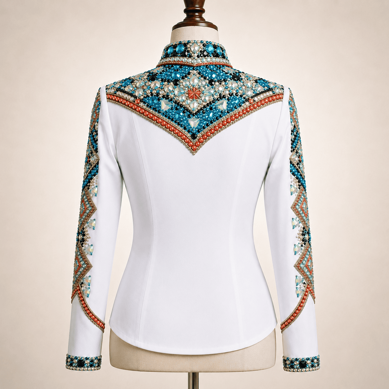 Women's White Turquoise Crystal Showmanship Shirt Western Rodeo Horse Show Competition Shirt Women - Image 4