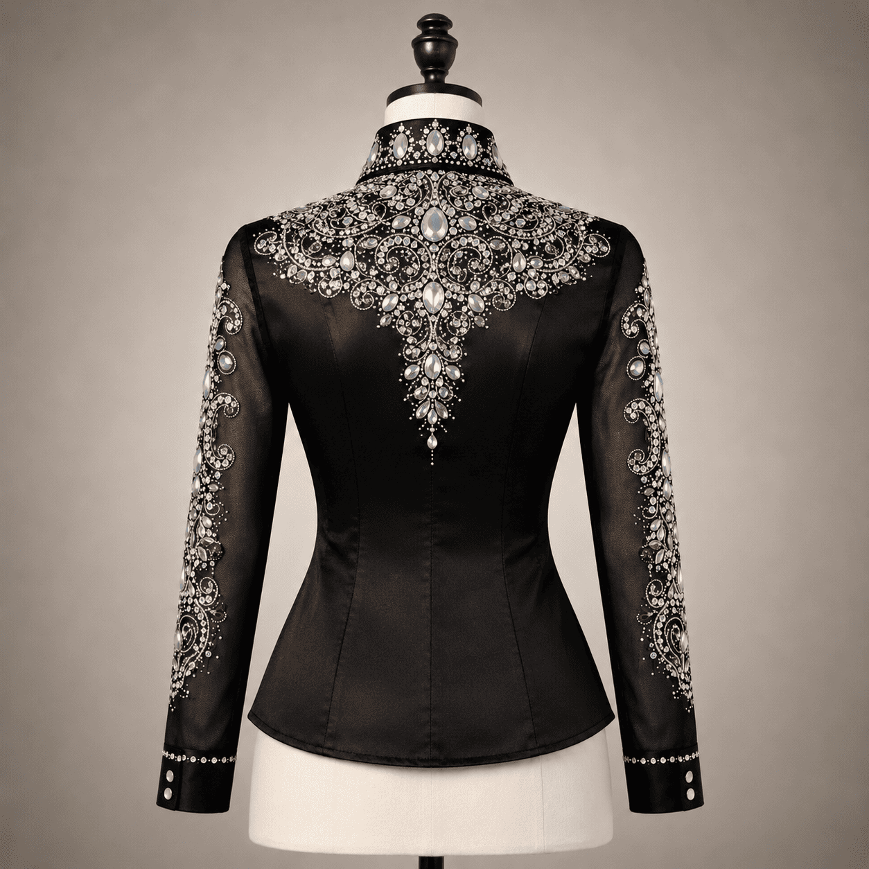 Women's Black Crystal Showmanship Shirt Western Rodeo Horse Show Competition Rhinestone Shirt Women - Image 4