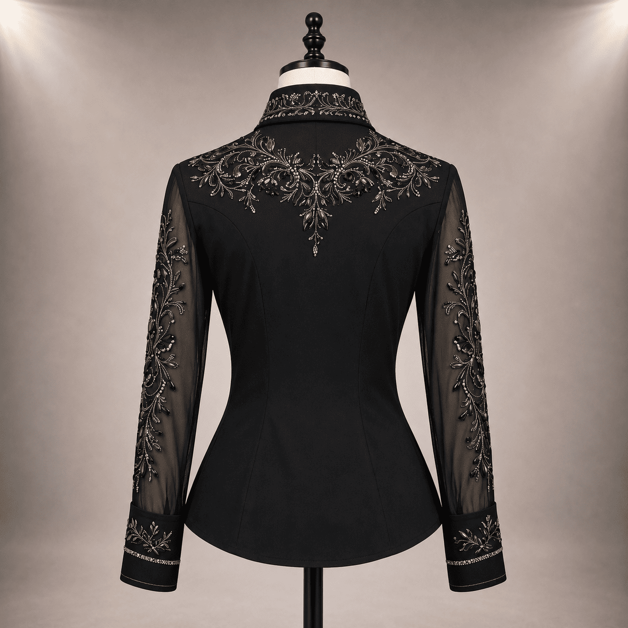 Women's Black Crystal Mesh Showmanship Shirt Elegant Western Rodeo Horse Show Competition Shirt - Image 4