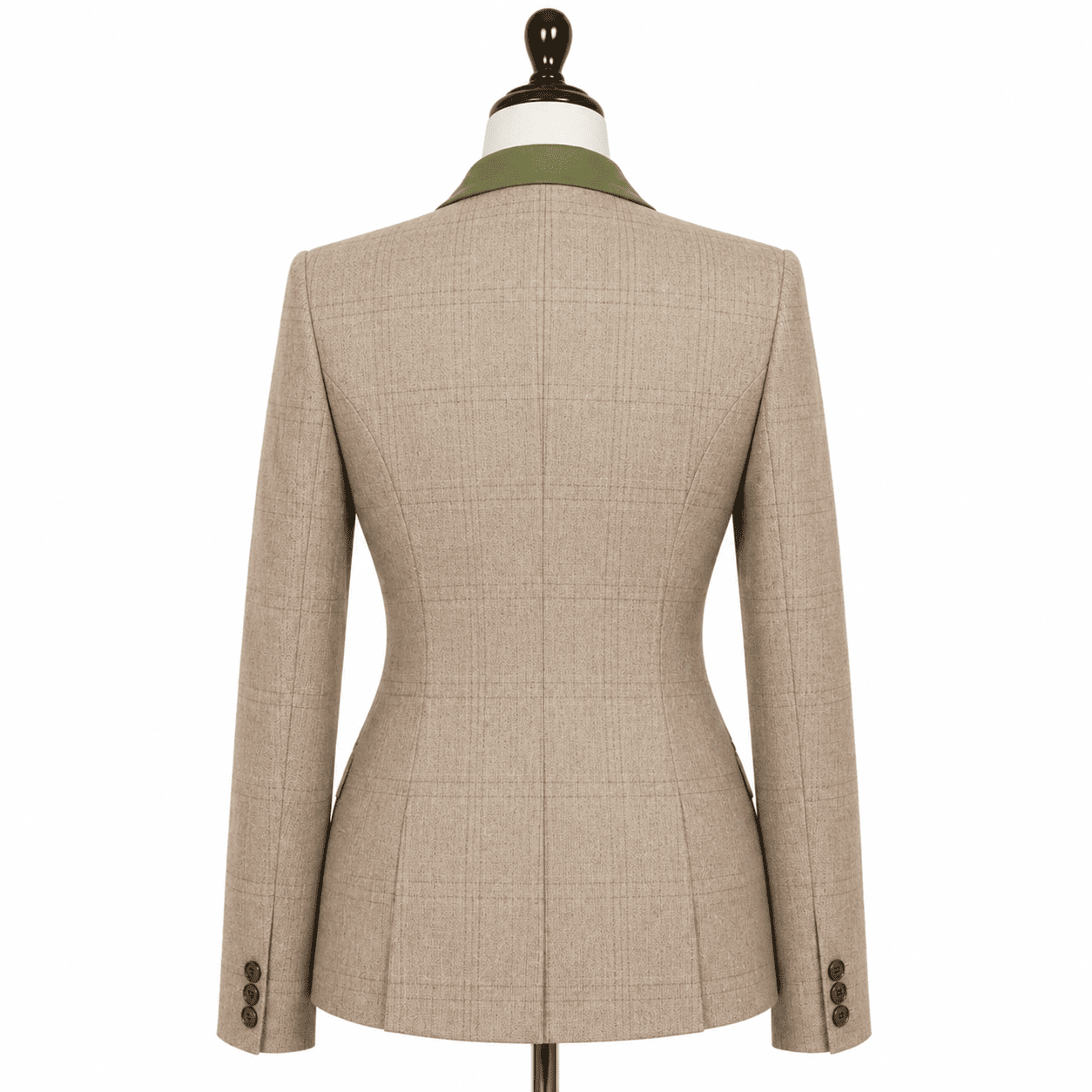 Women’s Showmanship Hunt Coat Beige Plaid Equestrian Coat with Green Accents & Tailored Fit - Image 4